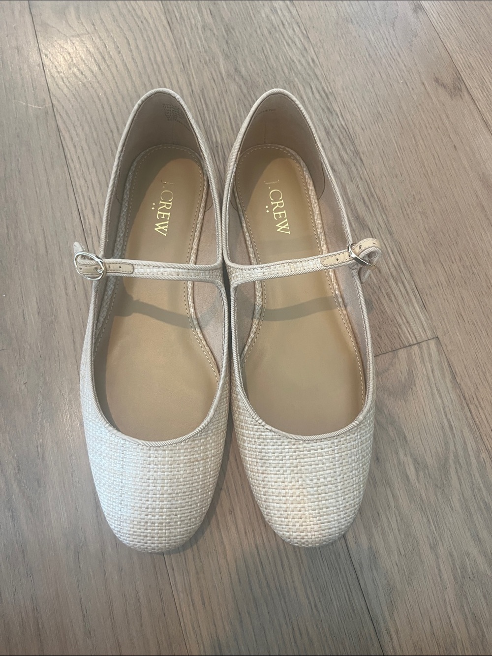 J. Crew Cream Textured Mary Jane Flats with Strap